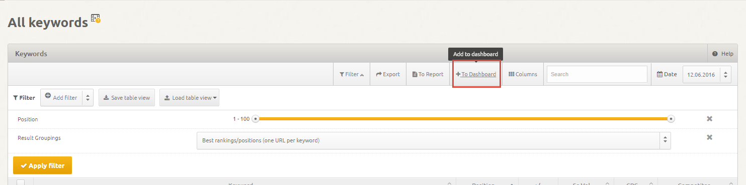 Add to dashboard