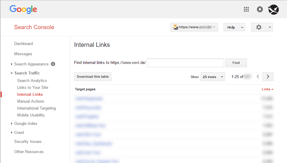 Search Console: Internal links
