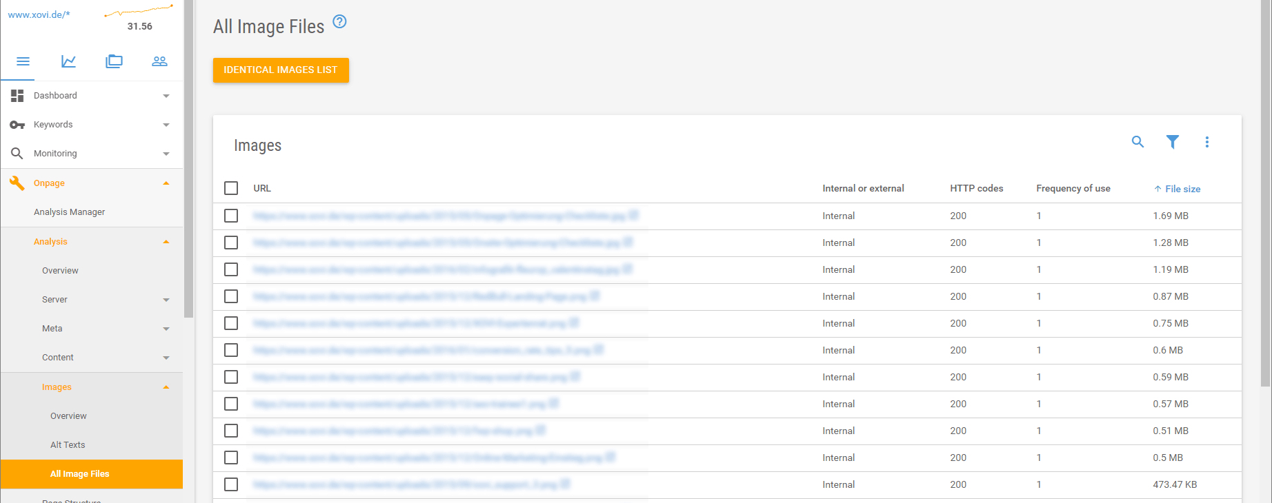 On-page Tool XOVI image size