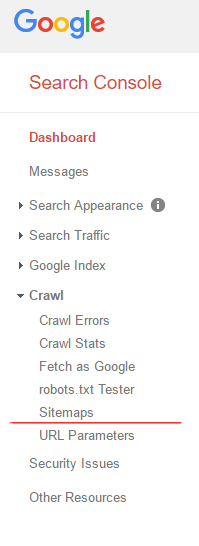 search console menu sitemaps