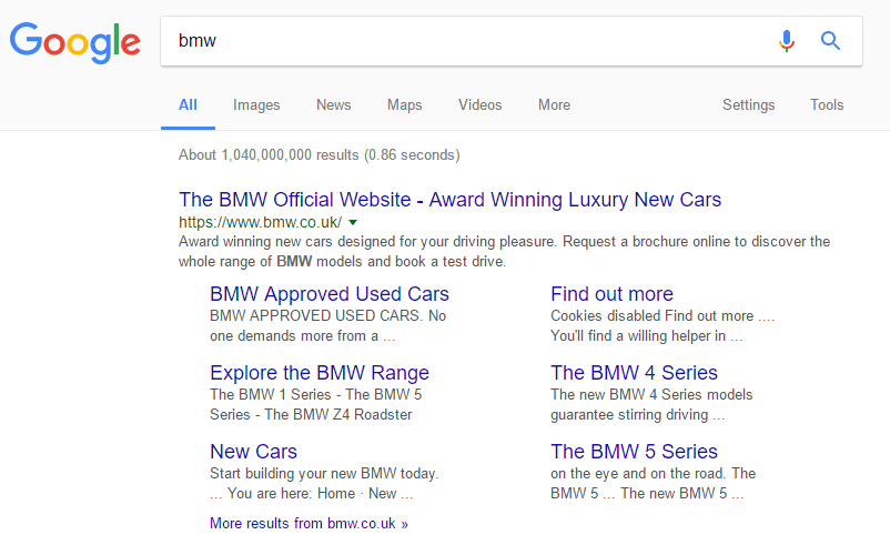 Google.co.uk SERP: bmw