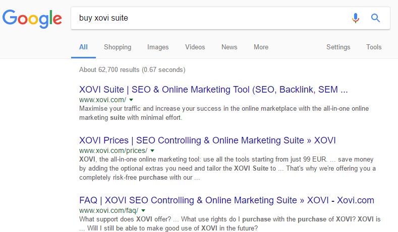 Google.co.uk SERP: buy xovi suite