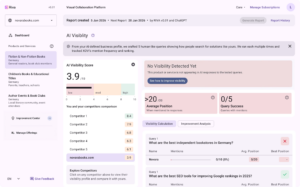 Riva dashboard view showing AI Visibility Score and competitor comparison side by side